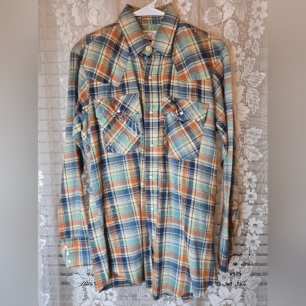 Levi's Multicolor Plaid Casual Shirt, Pearl Snap, Mens Long Sleeve Med